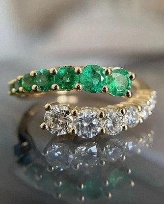 2Ct Round Cut Lab Created Emerald & Diamond Wedding Ring 14K Yellow Gold Plated
