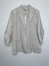 Lush Oatmeal Linen Blazer Women's Size S Padded Shoulder 1 Button Long Sleeve