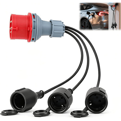 CEE Adapter Starkstrom 16A Stecker auf 3x 230V Gummi Kupplung 3x3500W mit Kabel-