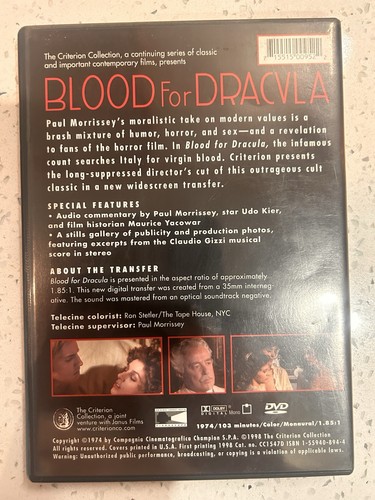 Blood for Dracula (1974) - US Criterion DVD Region Free / Paul Morrissey - Picture 2 of 2
