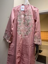 Khaadi Pink Embroidered Cotton Kurti Salwar Kameez Set Women Size 10