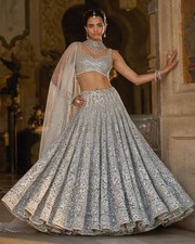 Gray Bollywood Party Wear Lehenga Choli , Georgette Embroidery Work Lehenga