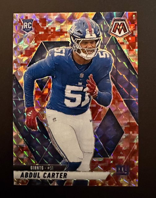 Panini 2025 Mosaic Abdul Carter RC #317 Red Camo Prizm Giants