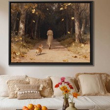 Corgi Dog Oil Painting Canvas Print Rustic Landscape Wall Art Gift Decor
