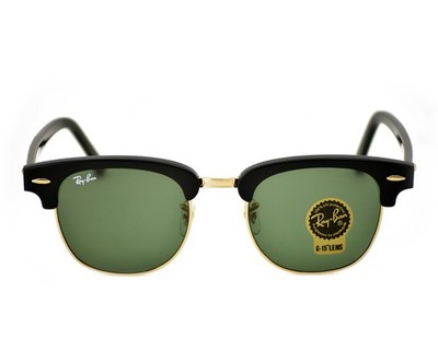 Ray-Ban Sunglasses RB3016 Clubmaster Classic Black Frame Green Lens 51mm Unisex