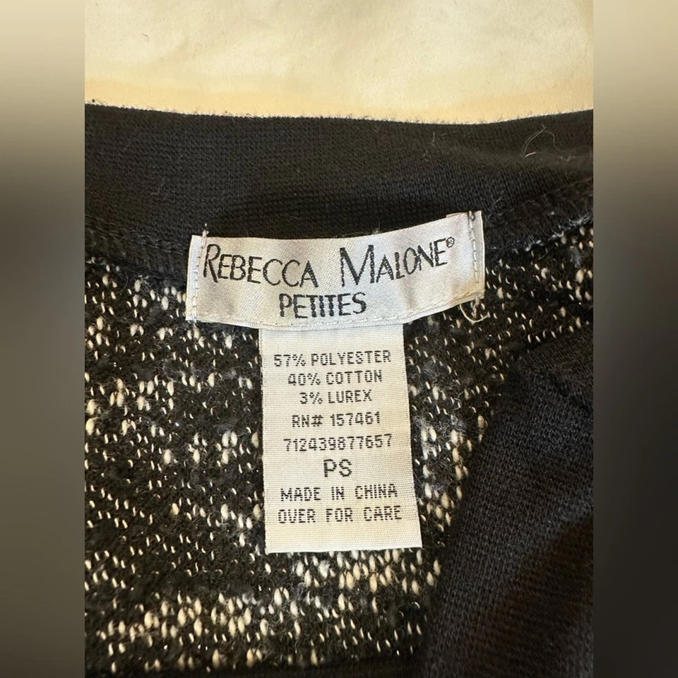 Rebecca Malone Petite Small Embroidered Blouse Black White Holiday Dressy Top - Image 4 of 4