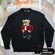 POLO RALPH LAUREN Polo Bear Sweater Men's Medium Black Tuxedo Bear Crewneck Vip