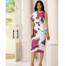 Sz 20W PLUS Midnight Velvet Floral White Wedding Church Rosalie Bow Sheath Dress