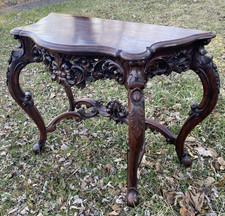 Vintage Carved Wood Rococo Console Table Brow...