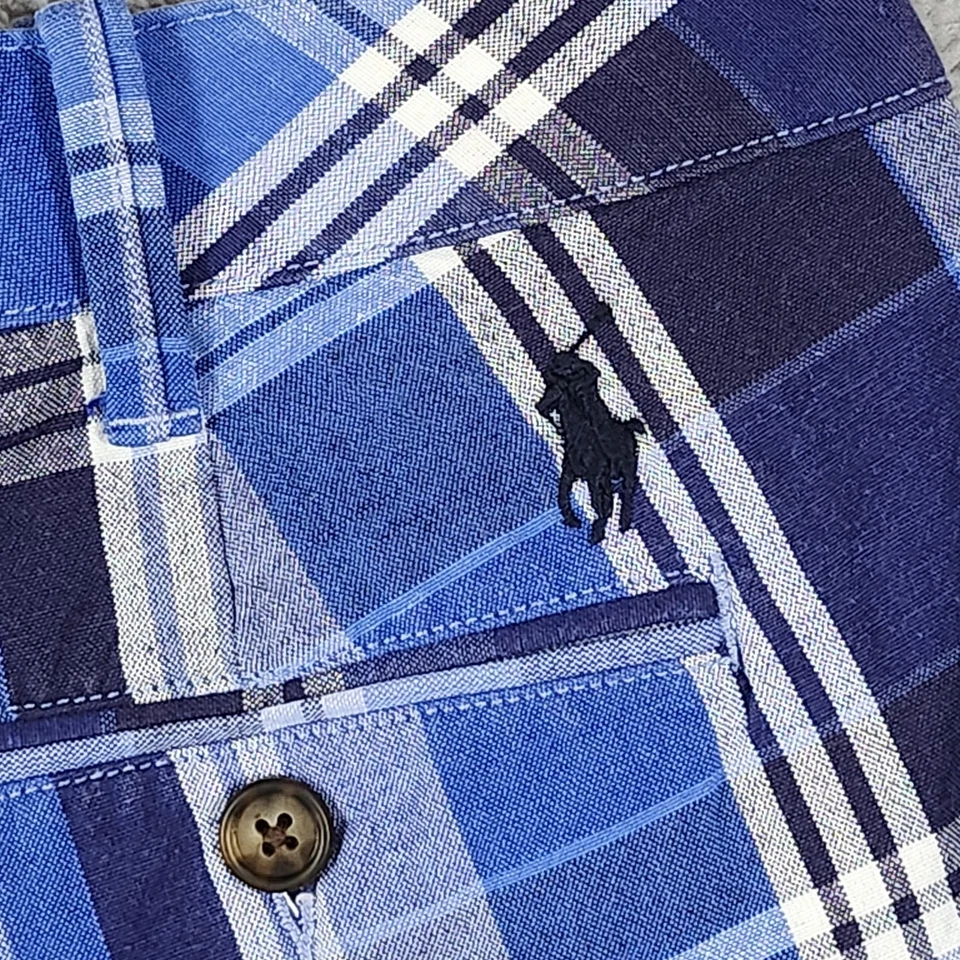 Pantalones Cortos Polo Ralph Lauren Para Mujer 4 Azul Cuadros Mezcla de Lino Poni Preppy Clásico Foto 4 de 4