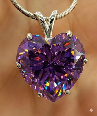 RARE 4 Ct Certified Purple Diamond Solitaire Necklace-925 Sterling Silver