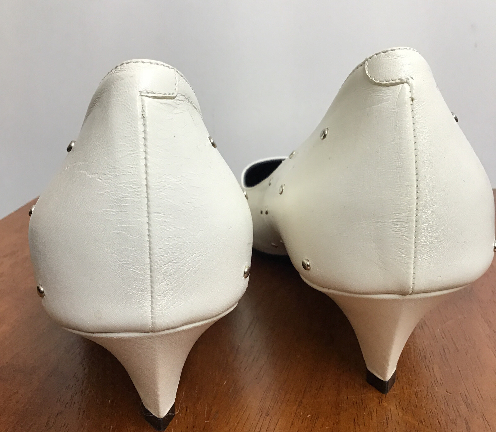 Celine Sharp Pointed Toe White Leather Kitten Hee… - image 5