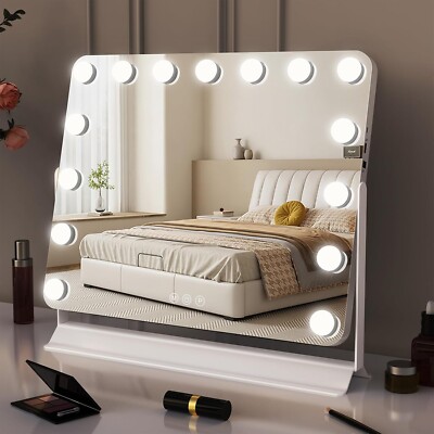GlamView Hollywood Kosmetikspiegel | 58x52cm beleuchteter Schminkspiegel mit 15 Dimmabl