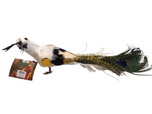 PAVONE MINIATURA UCCELLI POLISTIROLO CON PIUMAGGIO E FERRETTI PER AGGANCIO CM 25 - Bild 3 von 9