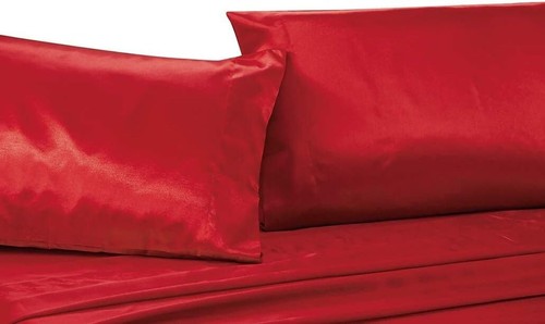 King Size Soft Silky Satin Sheet Set - Deep Pocket Red Luxury Bedding - Picture 4 of 4
