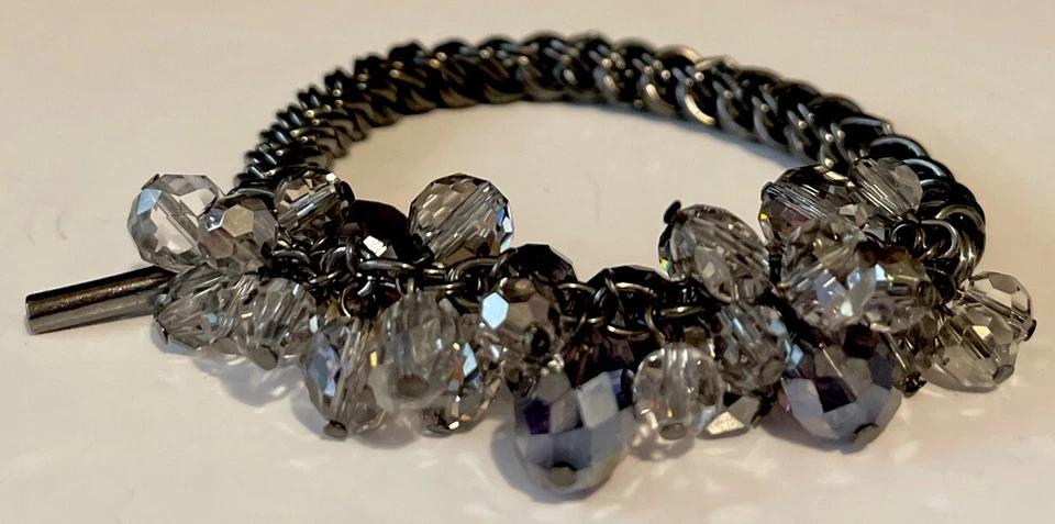 "Pulsera vintage firmada por Kenneth Cole cuentas disco púrpura y cadenas tono negro 7""" Foto 3 de 4