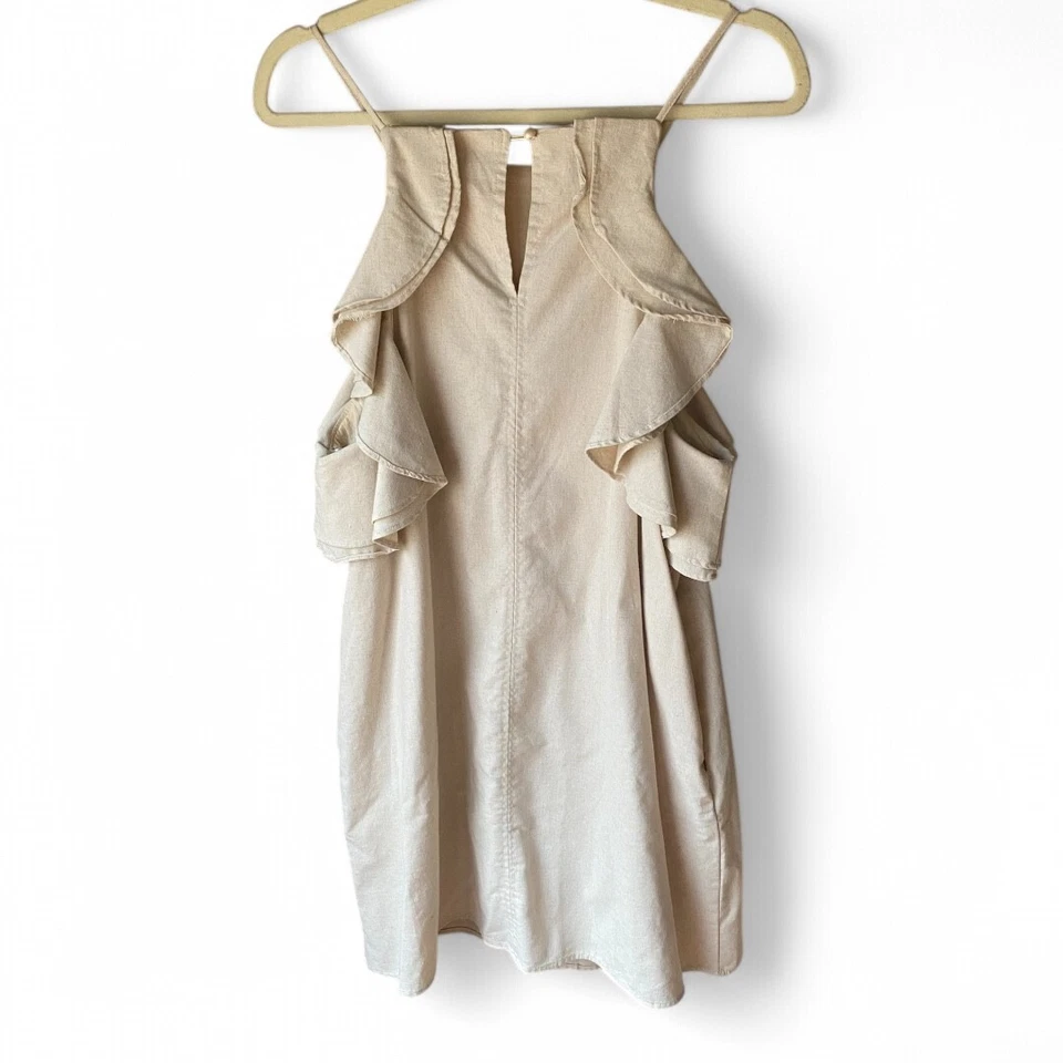 Linen Lux Linen Blend Ivory Ruffle Accent Mini Dress XL lined minimalist preppy - Image 3 of 4