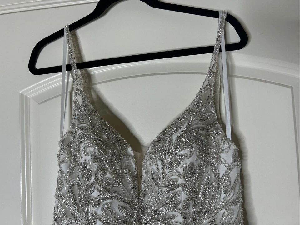 Vestido Justin Alexander Cady, Talla 14 Marfil Plata Desnudo Vestido de Novia Red Inglesa Foto 4 de 4