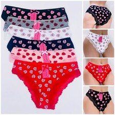 LOT 6 PCS Women Bikini Panties Brief Heart Lace Cotton Underwear Size S-XL PL063