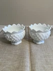 Fenton White Hobnail Glass Set Of 2 Candle Holders, Excellent Condition Vintage