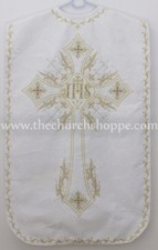 White Roman Chasuble Fiddleback Vestment and  mass set IHS embroidery NEW