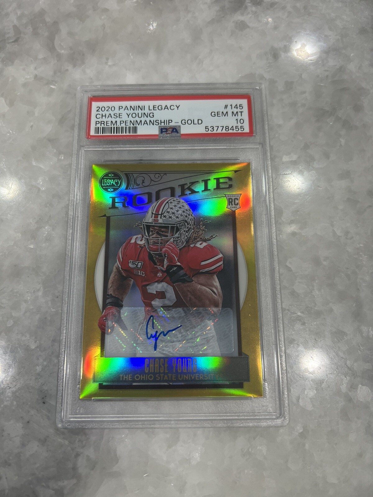 2020 Panini Legacy Premium Penmanship Chase Young Rookie Auto Gold 09/10 PSA 10