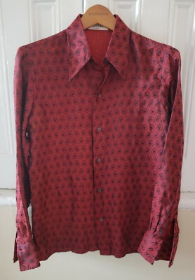Awesome Vintage BOUCHERON Paris Red Paisley Sheen Club Shirt Size 2 Medium HTF!