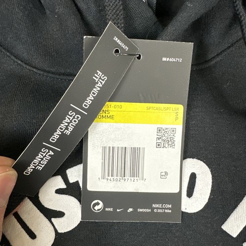 Nike Hoodie Just Do It Pullover Men's S Black Long Sleeve Hooded Sweatshirts - Picture 3 of 8