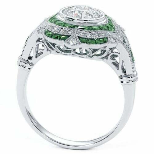 Vintage Art Deco 3,5 kt Lab Created Diamant Verlobungsring 14 K Weißgold FN - Bild 4 von 12