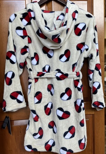 Tommy Hilfiger Kids Heart Flag Plush Bath Sleepover Hood Robe Party Size M 8/10 - Picture 4 of 6