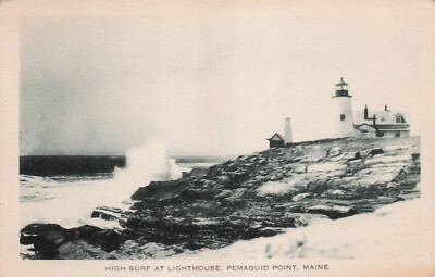 Postcard High Surf at Lighthouse Pemaquid Point Maine