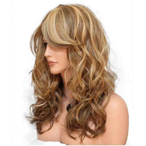 Parrucca donna pop go*lden bionda resistente al calore lunga riccia ondulata volume intero capelli - Foto 12 di 17