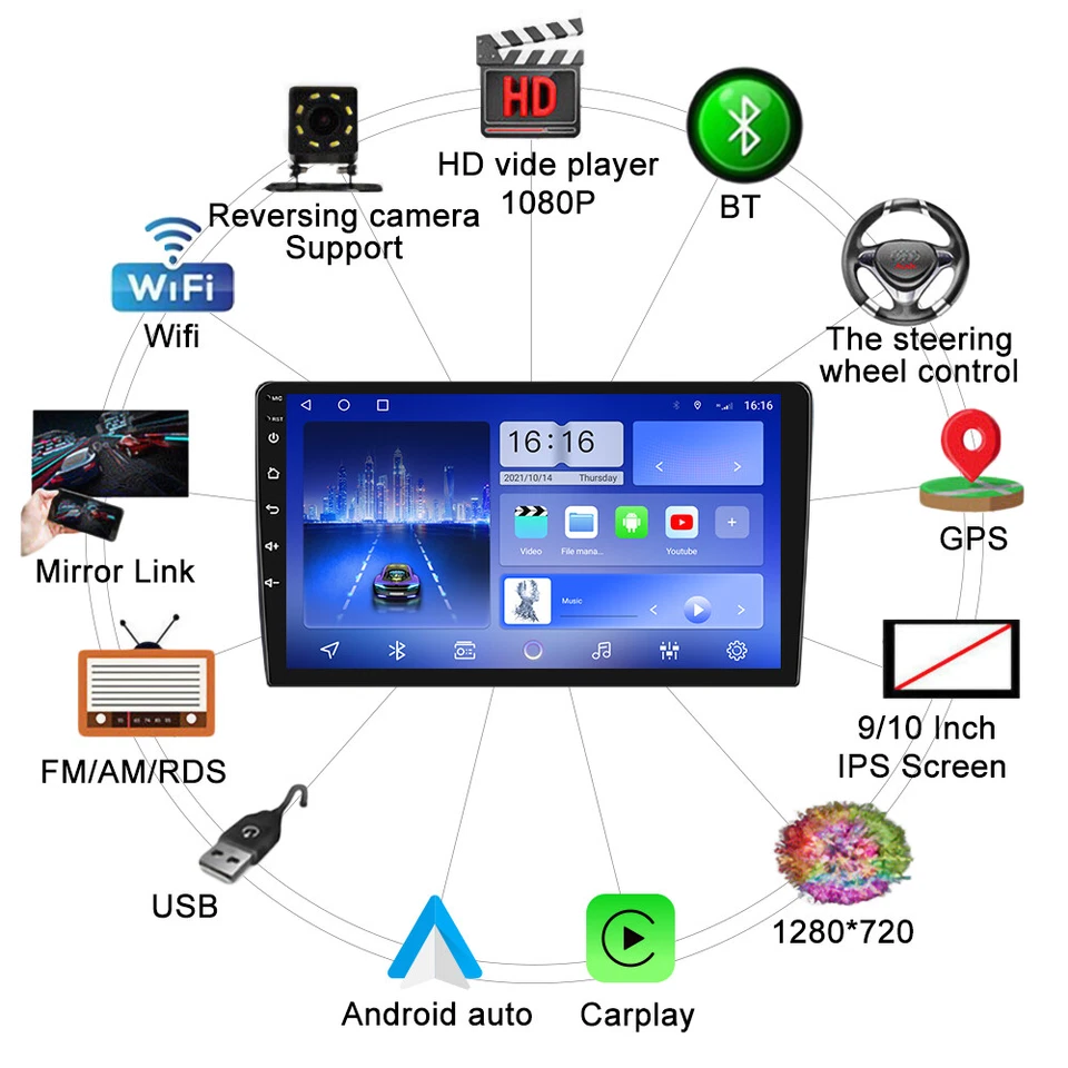 For Peugeot 307 2002-2013 Android Car Stereo Radio GPS Carplay Navi WiFi 64G BT - Image 2 of 4