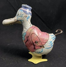 Vintage Toy J Chein Windup Tin Duck with Bowtie  Cane 1940's Working Condition 