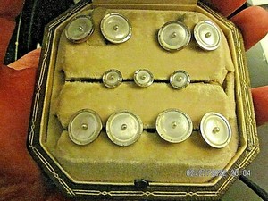 Vintage Antique 14k Yellow Gold and Pearl Tuxedo Nine Piece Button and Cuff Link