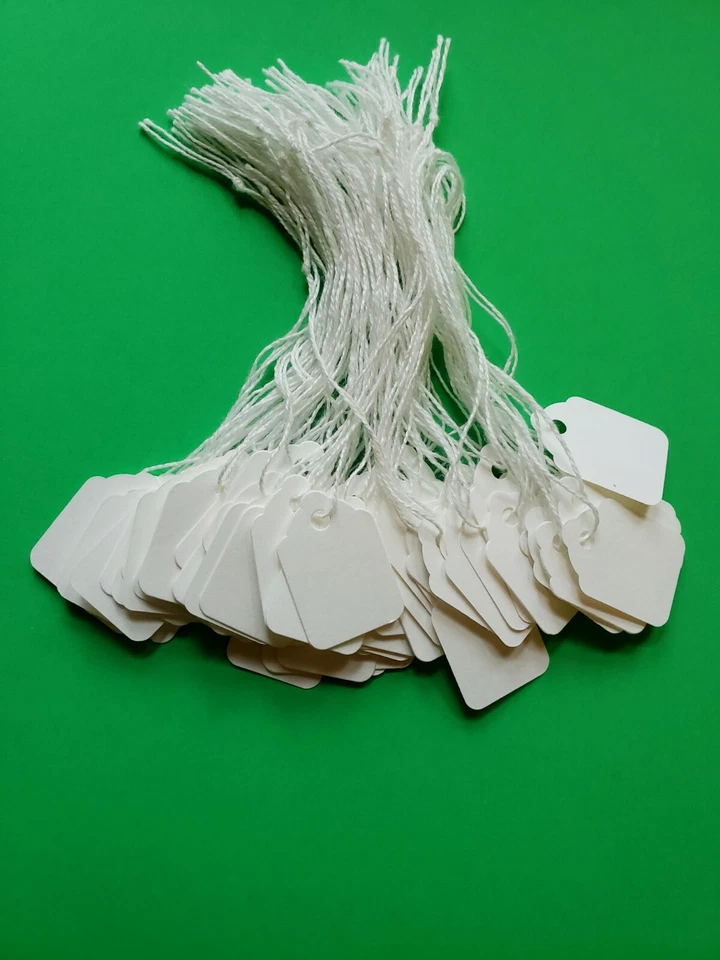 Etiquetas de preço brancas em branco grandes pequenas pendurar cordas joias mercadoria - Imagem 4 de 4