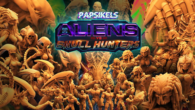 Aliens Vs Skull Hunters Miniatures (Full Set) | Papsikels | Sci-Fi Tabletop TTRP