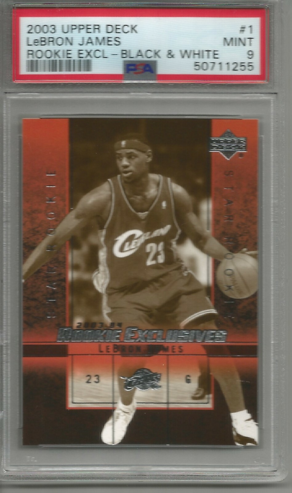 LeBron James 03/04 Upper Deck Rookie Exclusives Black & White Rookie PSA 9