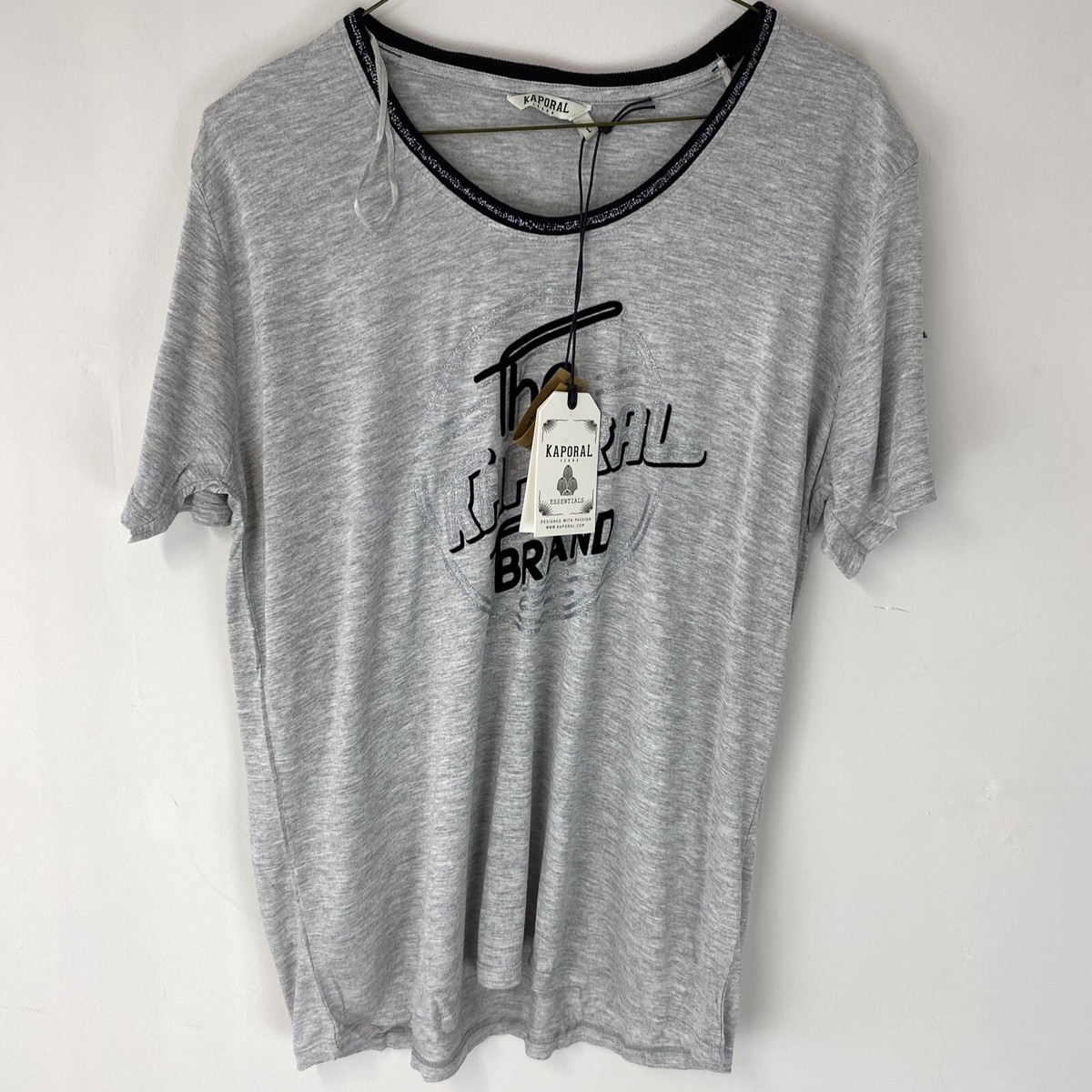 KAPORAL Short Sleeve Grey Melange Slogan Front T-Shirt MEDIUM 44” Bust