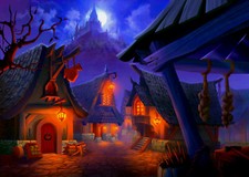 7x5ft Halloween Night Village Hill Church Graves Vinyl Backdrop Photo Background