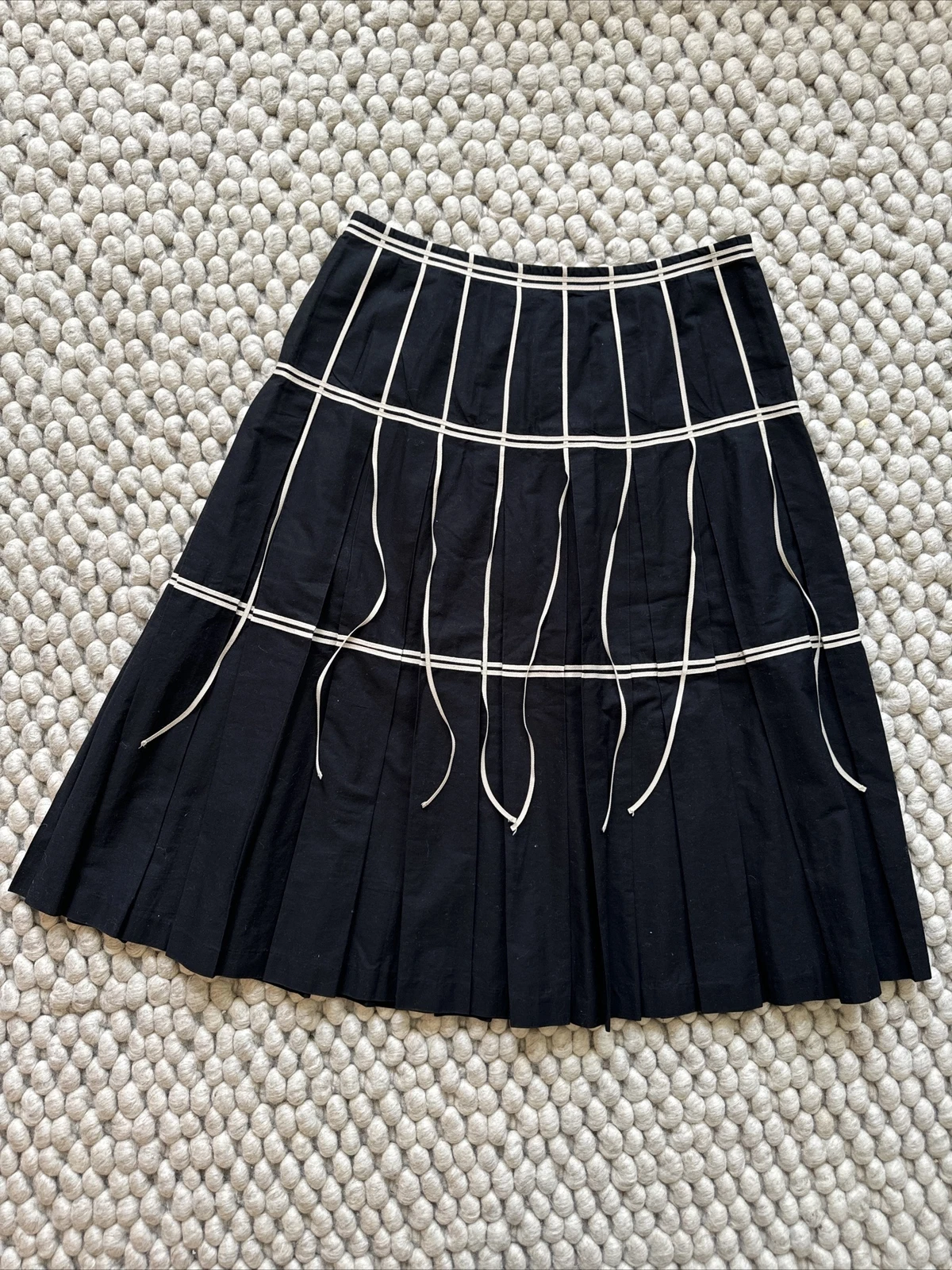 Krishna Black A-Line Midi Cotton Pleated Skirt Size 40