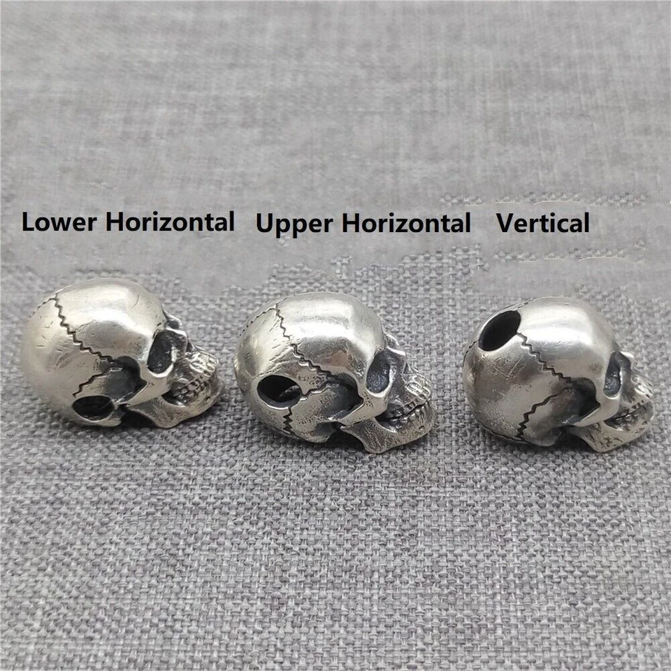 925 Sterling Silber Totenkopf Kopf Perle 3D Punk Skelett Armband Spacer - Bild 3 von 4