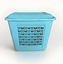 Vintage Retro Rubbermaid 2787 Tulip Teal Green Laundry Hamper Basket with Lid