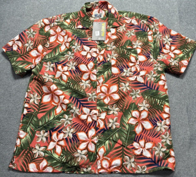 UZZI ALOHA Mens HAWAIIAN SHIRT Large Floral ''Funky Trunk'' NWT Pink/Green