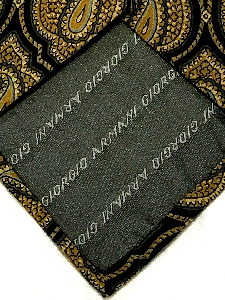 ARMANI CRAVETTE Mens Neck Tie MADE IN ITALY 100 % Silk OLIVE GREEN BLACK PAISLEY - Image 4 of 4