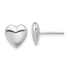 9.9mm 14K White Gold Polished Puffed Heart Post Earrings