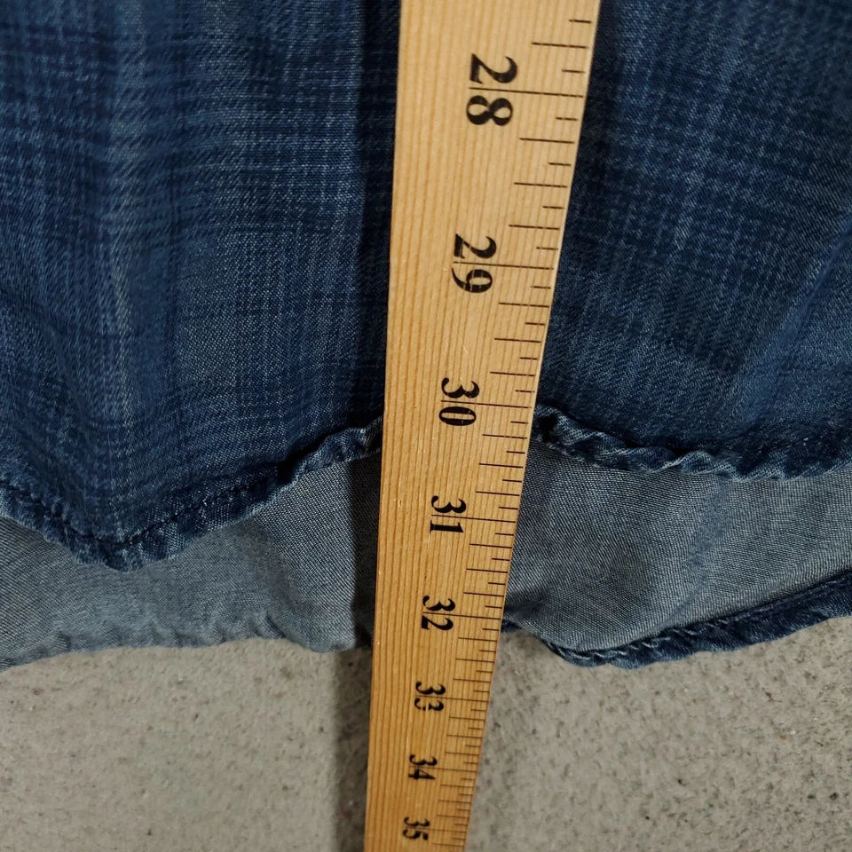 Blusa de mujer cambray talla XL con botones azul a cuadros lengüeta enrollable abotonada Foto 3 de 4