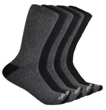 NEW Timberland 6 Pairs Cushioned Crew Socks Men’s Size 6-12 Black/Gray