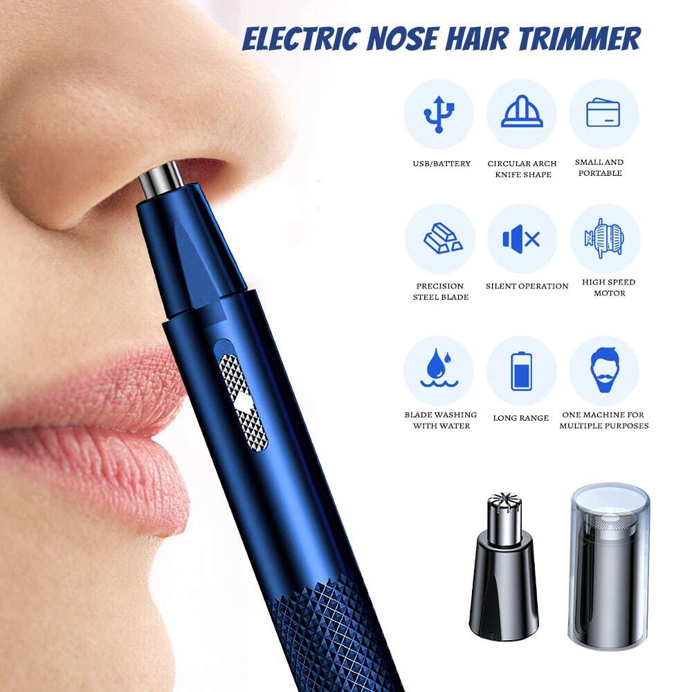 Men's Cordless Electric Nose Hair Trimmer with Dual Edge Blades & Multi-Function Design