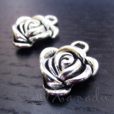 Rose Flower Charms 24mm Antiqued Silver Plated Pendants C0064 - 10, 20 Or 50PCs